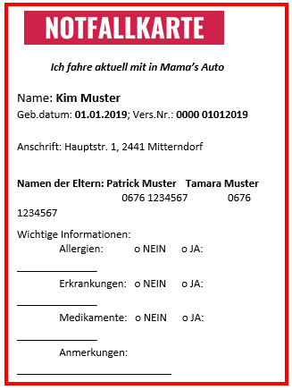 Notfallkarte für Kindersitze – FF Mitterndorf